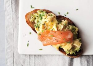 Scrambled Eggs, Avocado, and Smoked Salmon on Toast